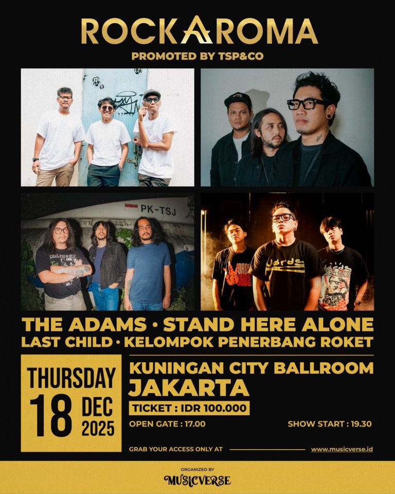 KAPAN LAGI SATU MALAM NONTON EMPAT BAND TERKEREN! MUSICVERSE ROCKAROMA AJAK PENGGEMAR RAMAIKAN KUNINGAN CITY BALLROOM 18 DESEMBER 2025 MENDATANG.